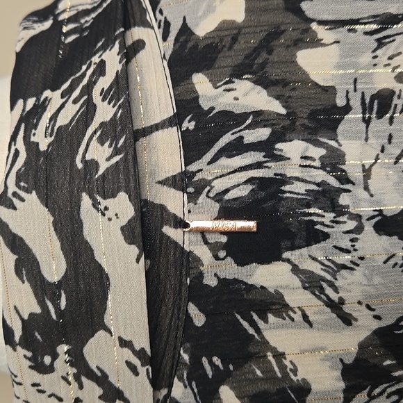 Misa Los Angeles Mita Black & White Lurex Mini Shirt Dress – Tiered Ruffle Hem - Picture 7 of 10